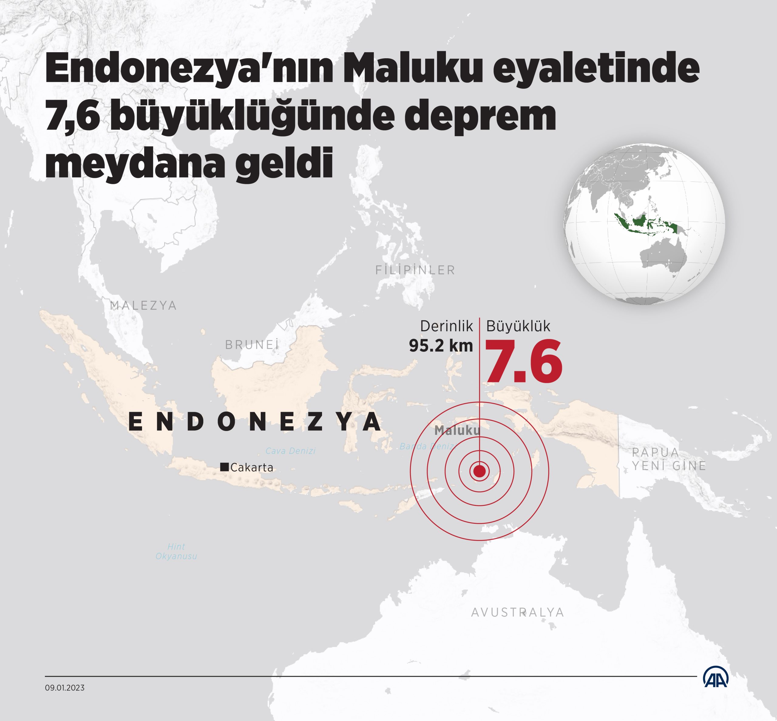 Endonezya’nın Maluku eyaletinde 7,6 büyüklüğünde deprem meydana geldi