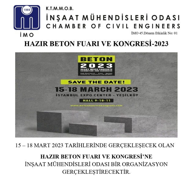 İMO, İstanbul’da düzenlenecek Hazır Beton Fuarı ve Kongresi’ne katılacak